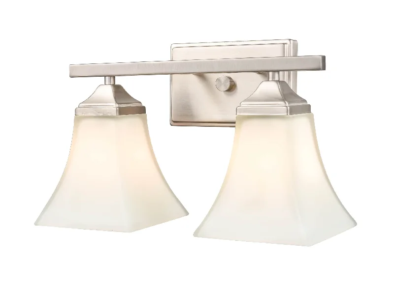 Industrial Lighting for Food Processing Factories2 Lamps Bathroom Vanity Light - Brushed Nickel - Etched White Glass - 14in. Wide Industrial Lighting for Food Processing Factories2 Lamps Bathroom Vanity Light - Brushed Nickel - Etched White Glass - 14in. Wide