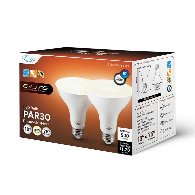 Color - Tunable Industrial Lighting for Special Applications10W PAR30 Long Neck Dimmable LED Bulbs - 40 Degree Beam - E26 Base - 900 Lm - 2-Pack