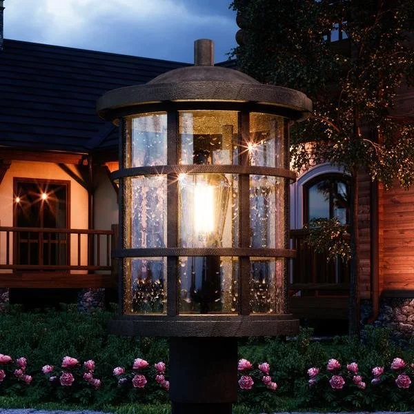 Waterproof Industrial Lighting for Wet AreasUQL1046 Craftsman Outdoor Post Light, 17.25"H x 10"W, Natural Black Finish, Vienna Collection