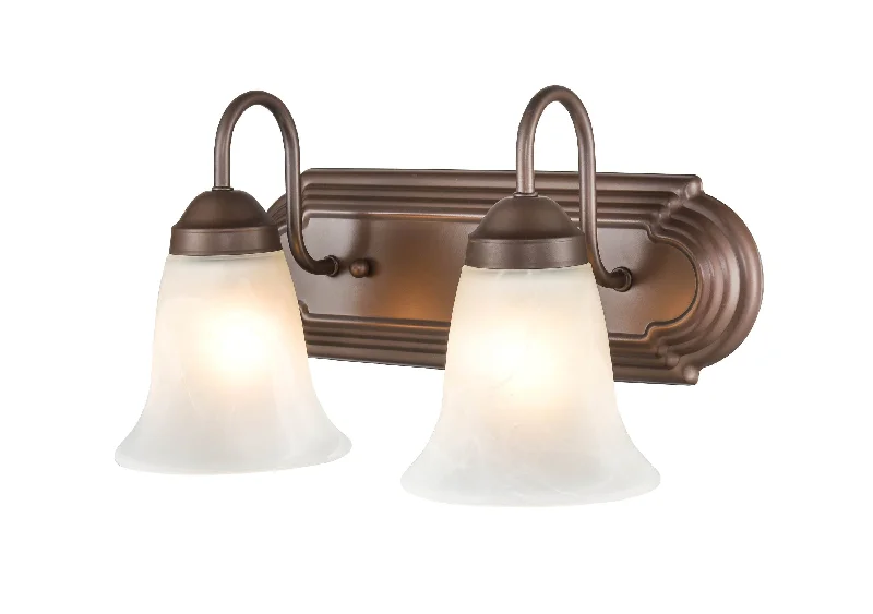 Durable Industrial Lighting for Harsh Environments2 Lamps Bathroom Vanity Light - Bronze - Faux Alabaster Glass - 14in. Wide Durable Industrial Lighting for Harsh Environments2 Lamps Bathroom Vanity Light - Bronze - Faux Alabaster Glass - 14in. Wide