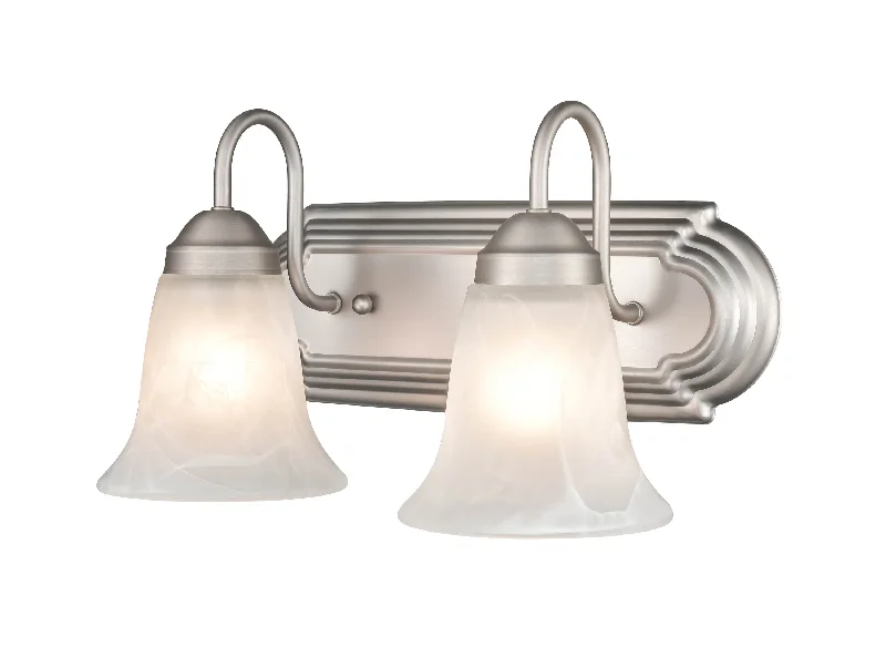 Industrial Wall - Mounted Lighting for Workshop Walls2 Lamps Bathroom Vanity Light - Satin Nickel - Faux Alabaster Glass - 14in. Wide Industrial Wall - Mounted Lighting for Workshop Walls2 Lamps Bathroom Vanity Light - Satin Nickel - Faux Alabaster Glass - 14in. Wide