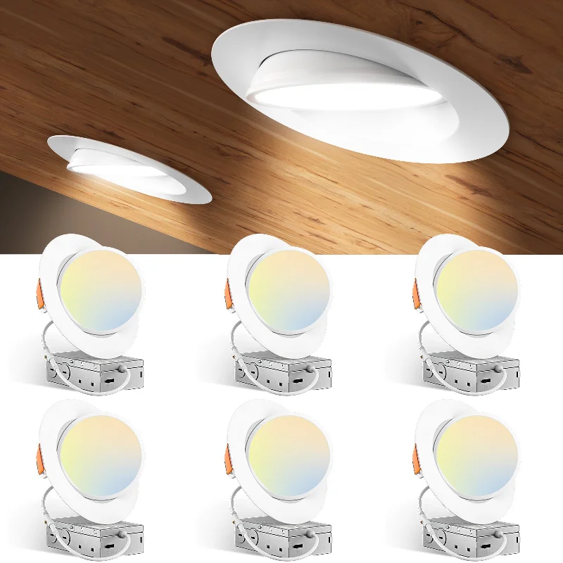 Color - Tunable Industrial Lighting for Special ApplicationsAmico 6 Pack 6 Inch 5CCT Gimbal LED Recessed Lighting, 360°&90° Adjustable Eyeball Directional Downlight, Dimmable, 2700K/3000K/3500K/4000K/5000K Selectable, CRI90+ 12W 1200LM, ETL&FCC Color - Tunable Industrial Lighting for Special ApplicationsAmico 6 Pack 6 Inch 5CCT Gimbal LED Recessed Lighting, 360°&90° Adjustable Eyeball Directional Downlight, Dimmable, 2700K/3000K/3500K/4000K/5000K Selectable, CRI90+ 12W 1200LM, ETL&FCC