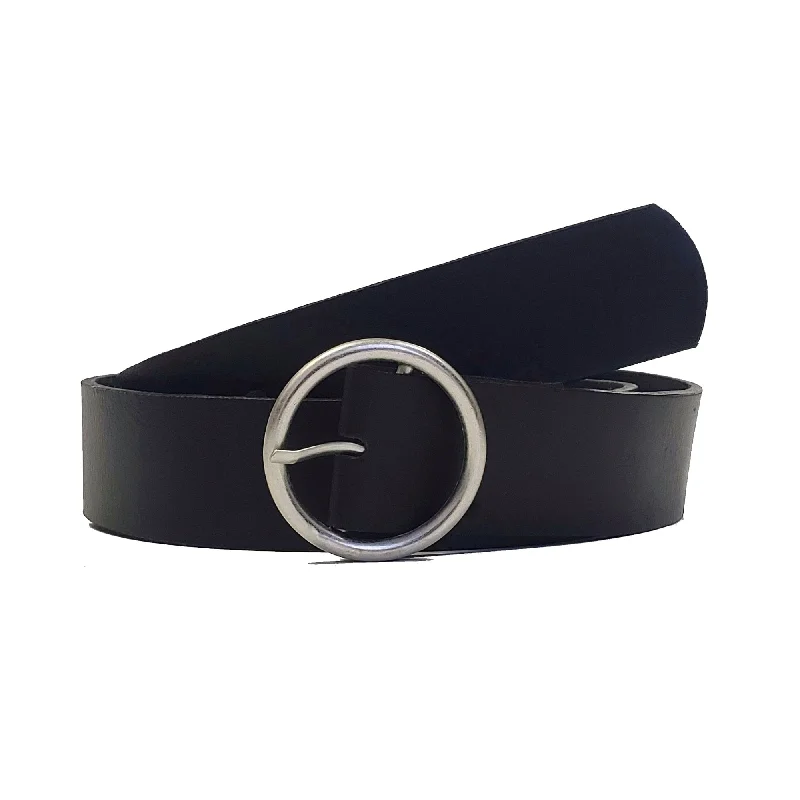 Sempre - Black Vachetta Leather Waist Belt with Circular Buckle