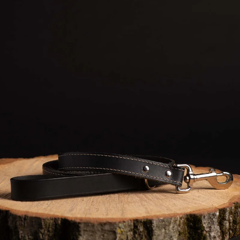 Black Stitched Leather Dog Leash 60'' - Made in Canada