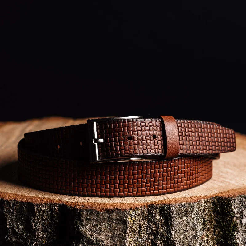 Cognac Formal Textured 100% Real Leather Belt