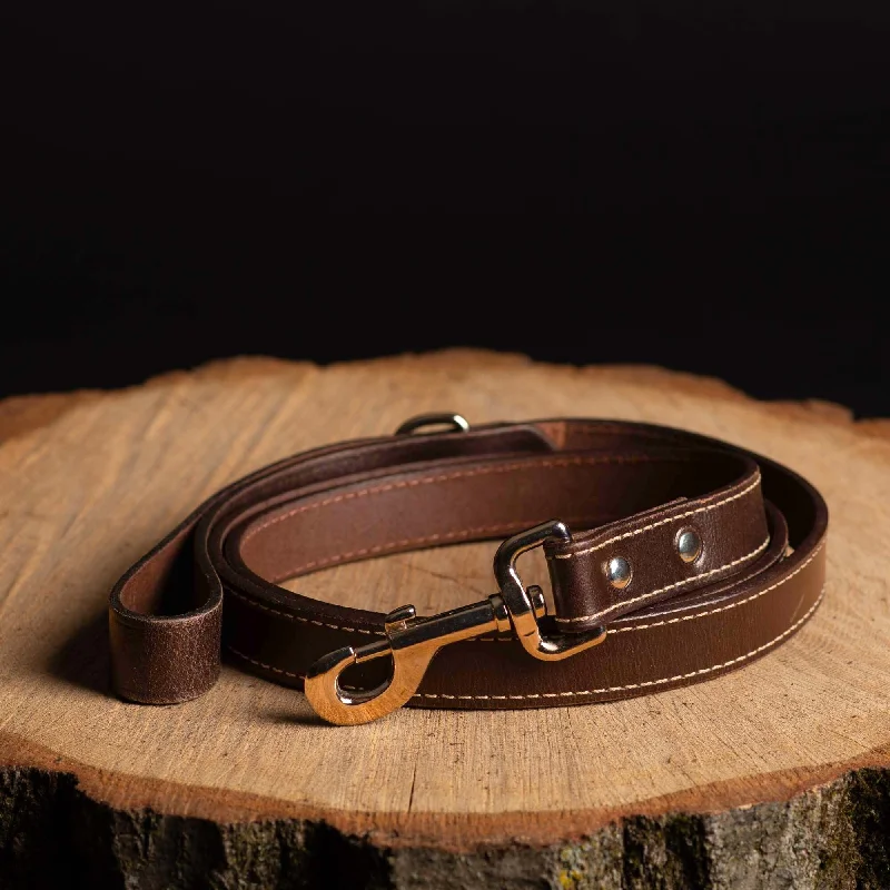 Brown Stitched Leather Dog Leash 60'' - Made in Canada