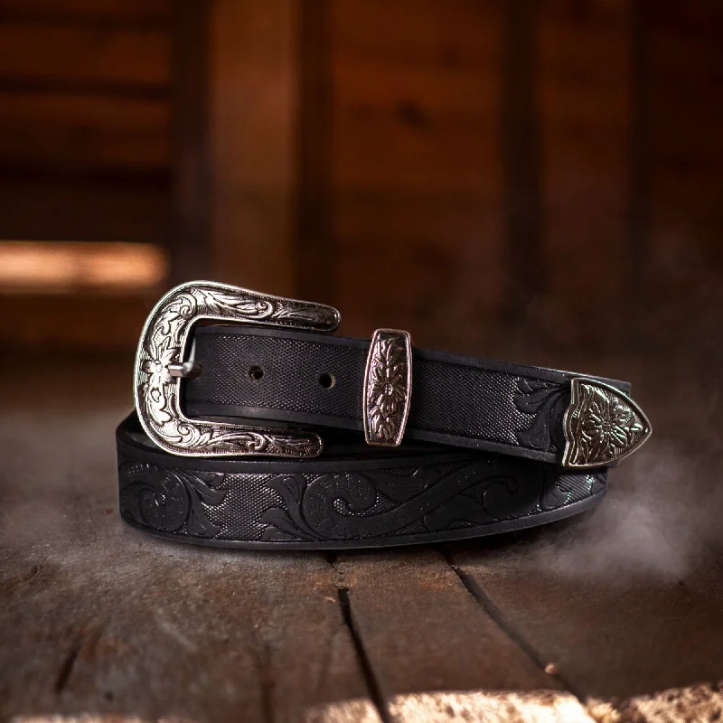 Cassidy - Western Black Hand-tooled Full-Grain Leather Belt