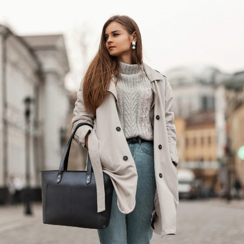 Classic Black Leather Tote Bag