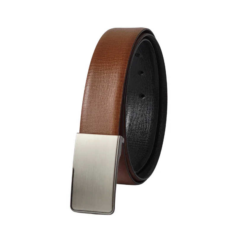 Black 35 mm Leather Belt with Plain Silver Plate Buckle