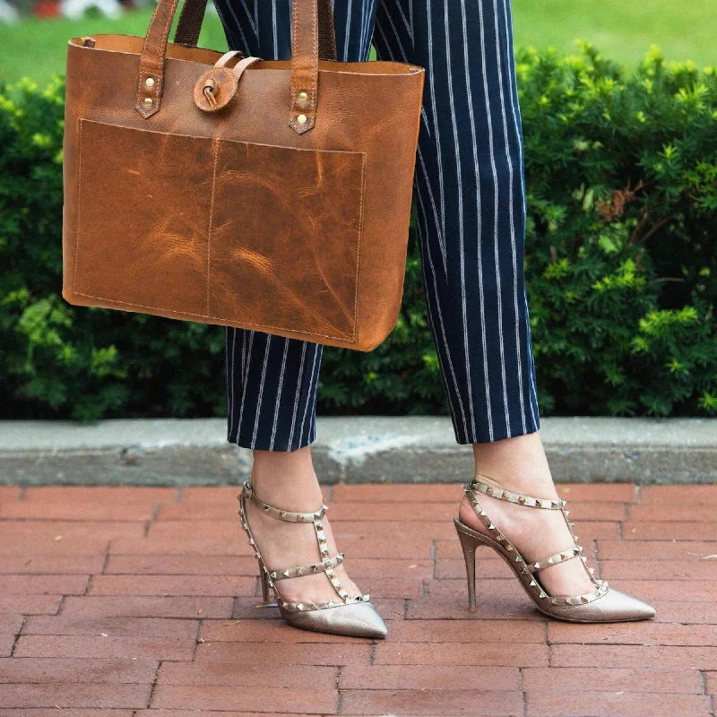 Tolredo - Cognac Leather Tote Bag with Leather Closure