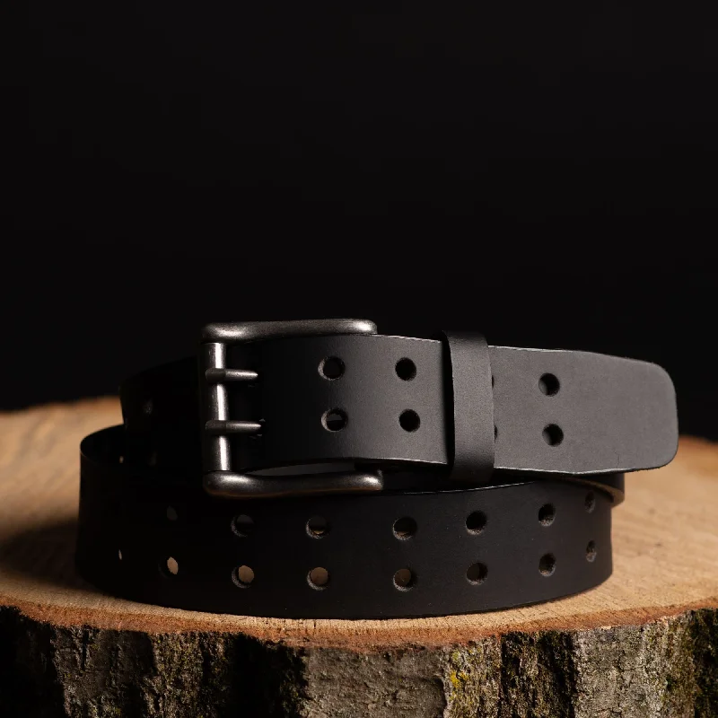 Black Double Hole Full Grain Leather Belt