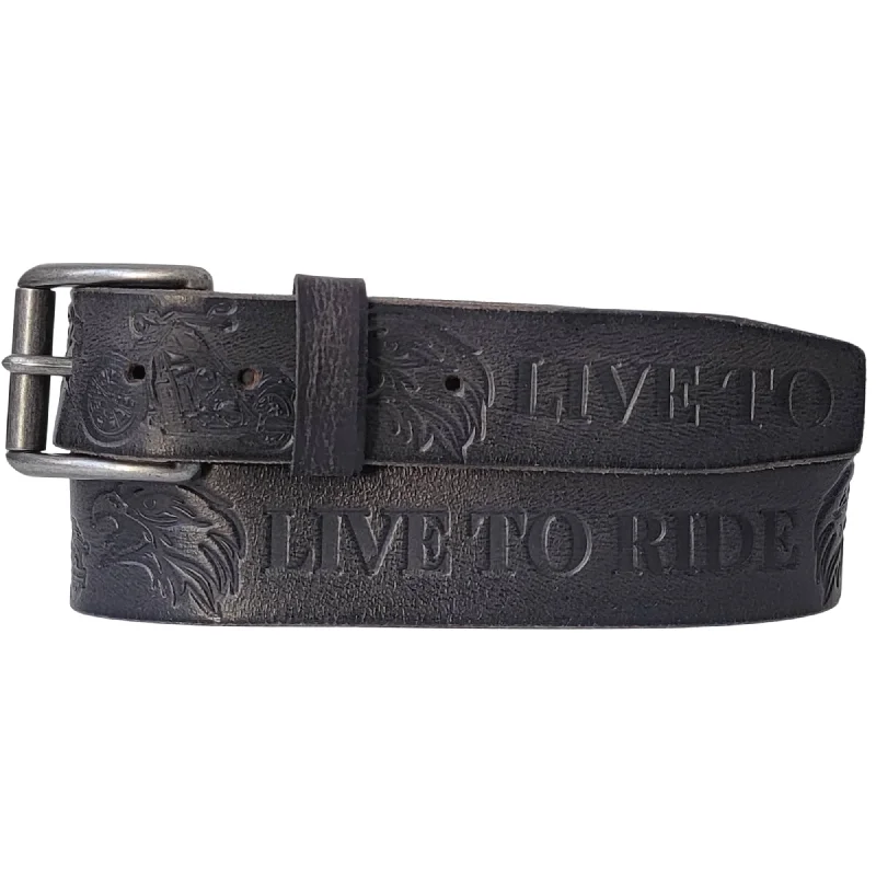 Live to Ride - Black 100% Full Grain Leather Biker Belt