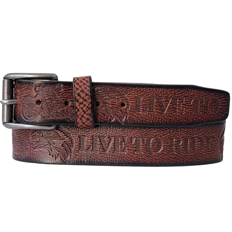 Live to Ride - Burgundy 100% Full Grain Leather Biker Belt