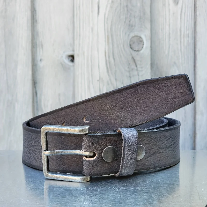 The Mountain Belt - Grey Leather Belt with Charred Edges