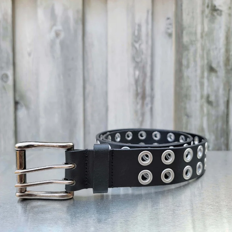 The Brixton Belt - Black Double Grommet 100 % Full Grain Leather Belt