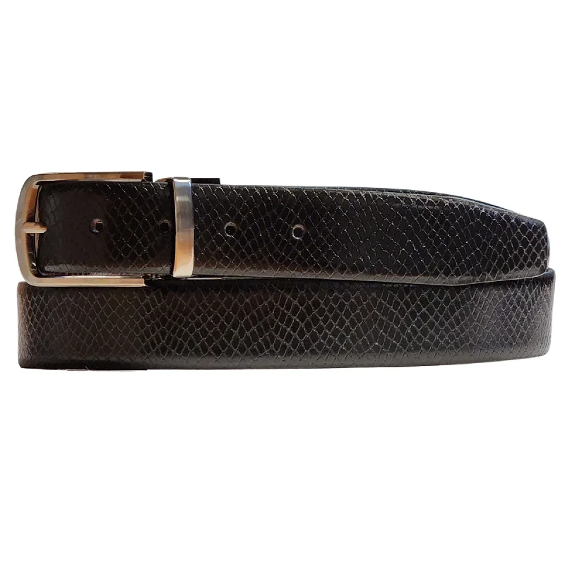 The Kapuas Snake Belt - Snake Embossed Reversible Brown/Black 100% Real Leather Belt