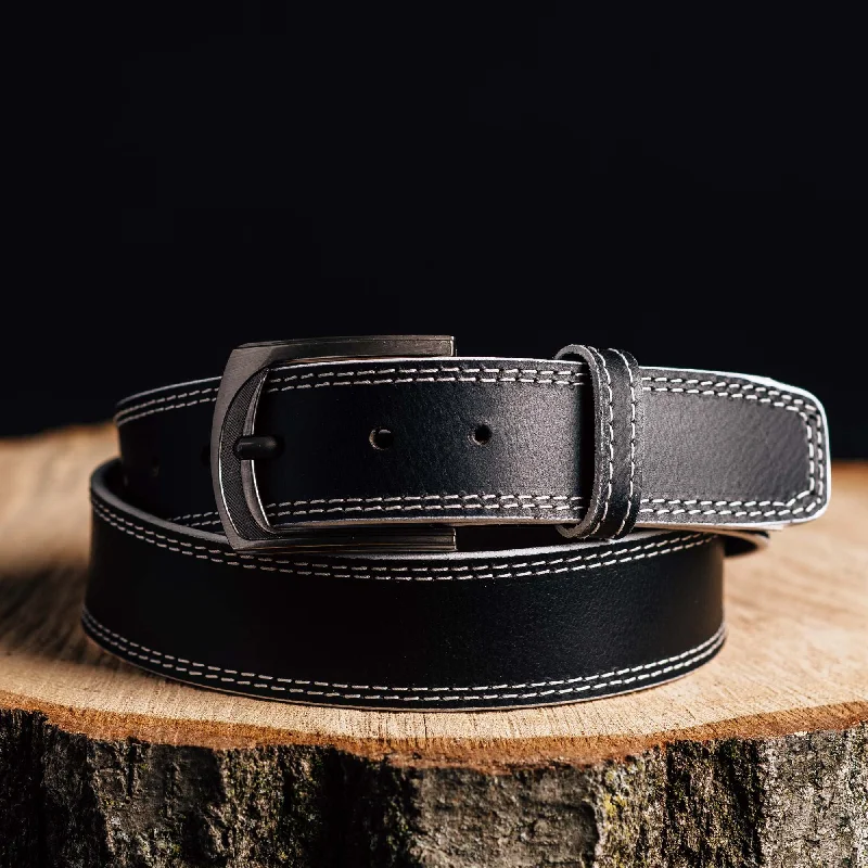 The Pegasus Belt - Black Full Grain Leather Belt with White Stitches