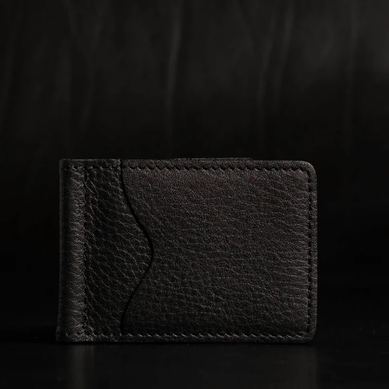 The Pinnacle Wallet - Black Slim Money Clip Pebble Grain Leather Wallet