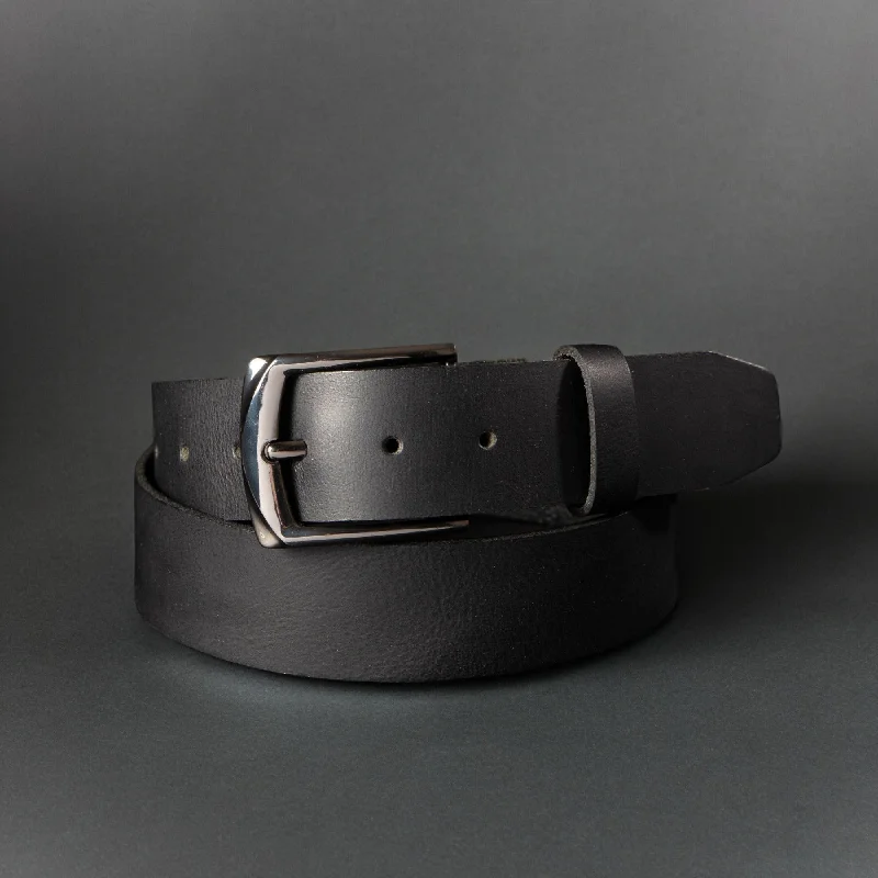 The PPK Belt - Black Leather Belt With Black Gunmetal Buckle