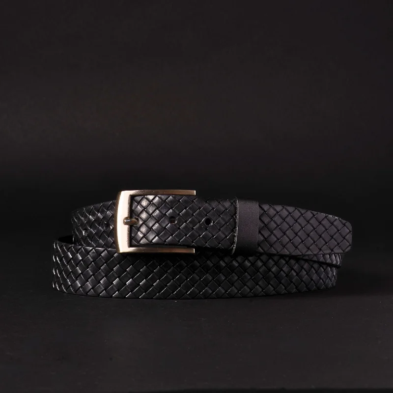 The Veneto Belt - Black Braided Embossed Full Grain Leather Belt