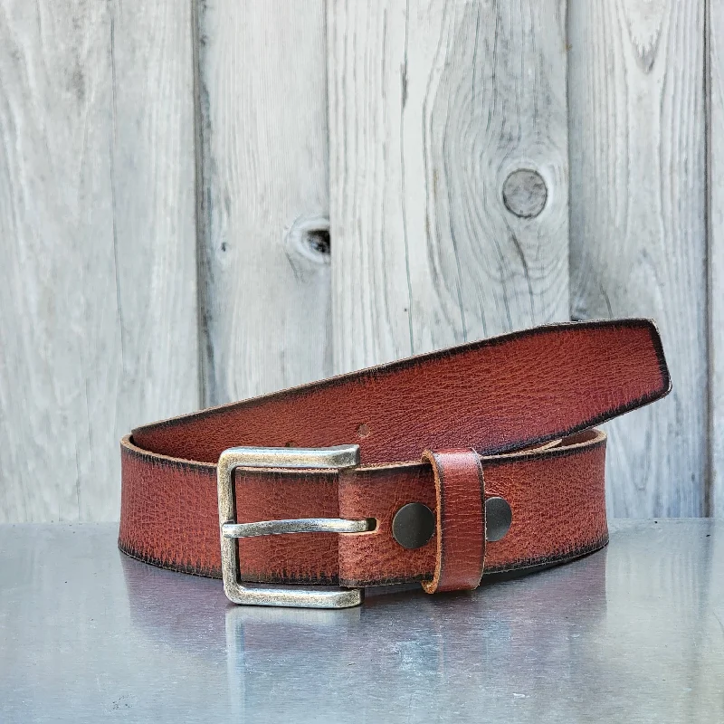 The Volcano Belt - Red Women's Leather Belt with Charred Edges