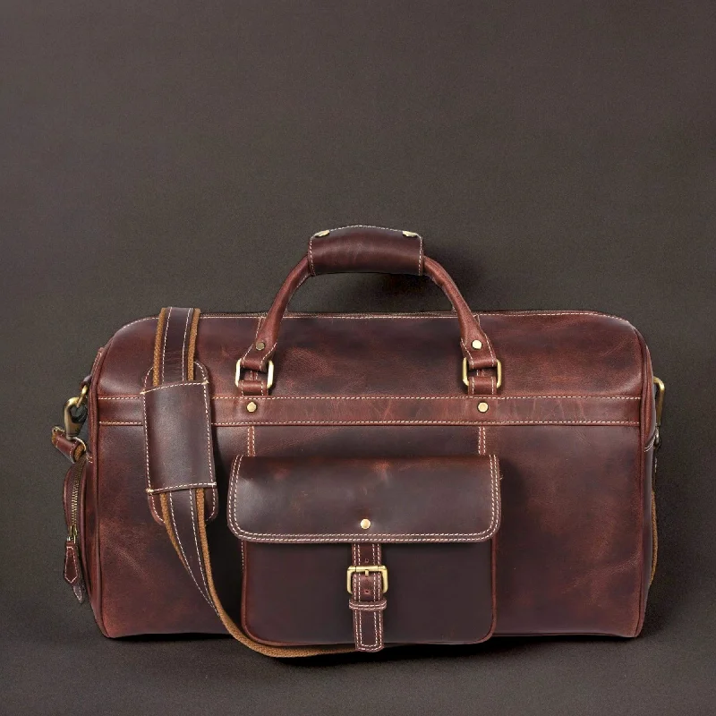 The Voyager Duffle - Brown Full-Grain Distressed Leather Duffle Bag