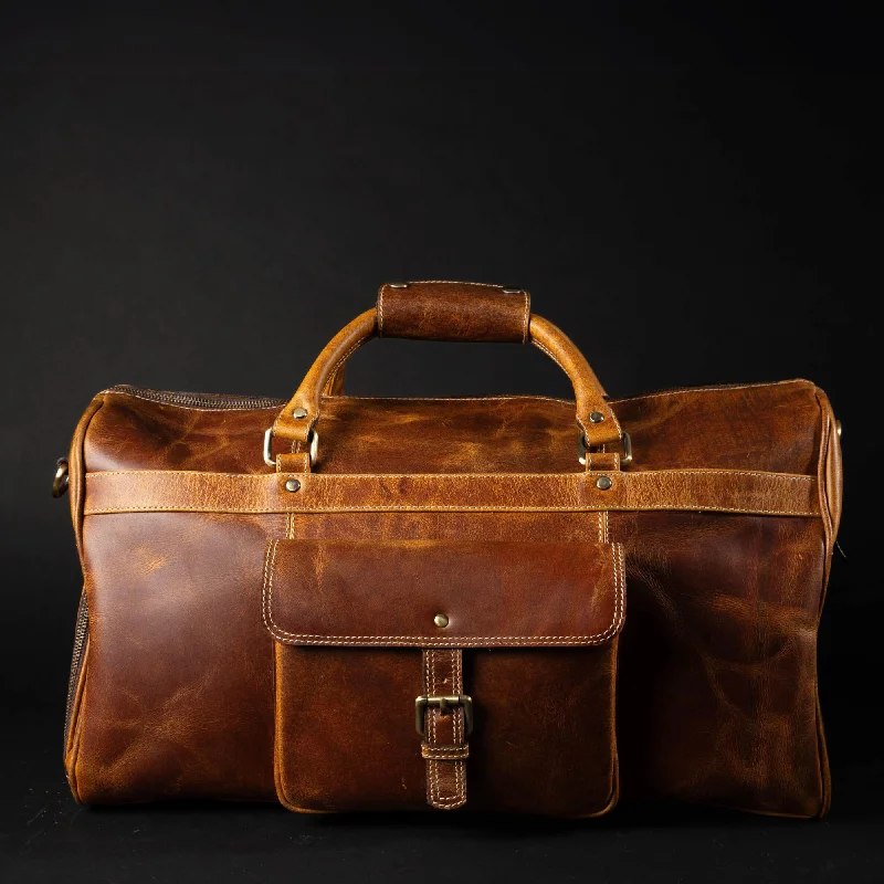 The Voyager Duffle - Cognac Full-Grain Distressed Leather Duffle Bag