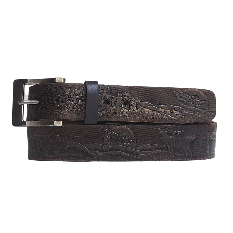 The Wildlife Belt - Brown Embossed Full Grain Leather Belt Made in Canada