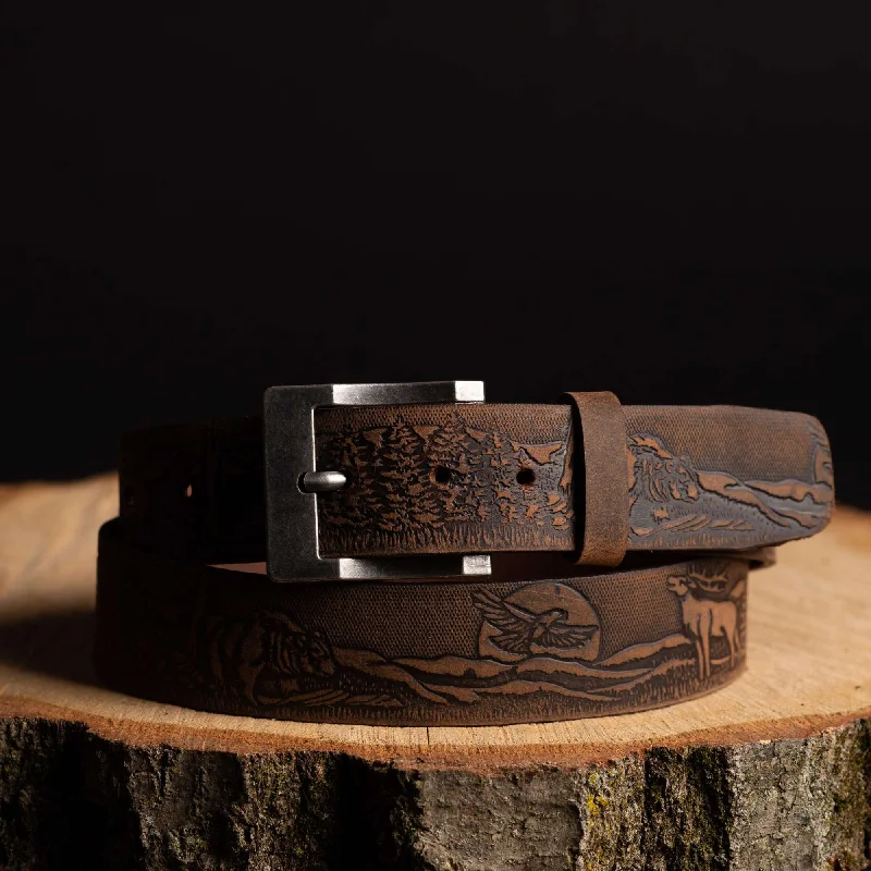 The Wildlife Belt - Cognac Embossed Full Grain Leather Belt Made in Canada