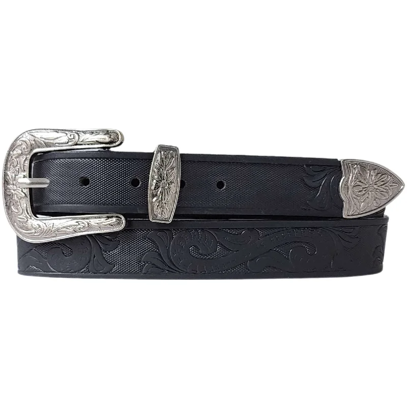 Western Black Hand-tooled Full-Grain Leather Belt