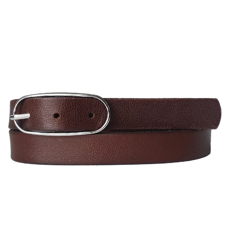 Aika - Brown Leather Waist Belt with Oval Buckle - Made in Canada