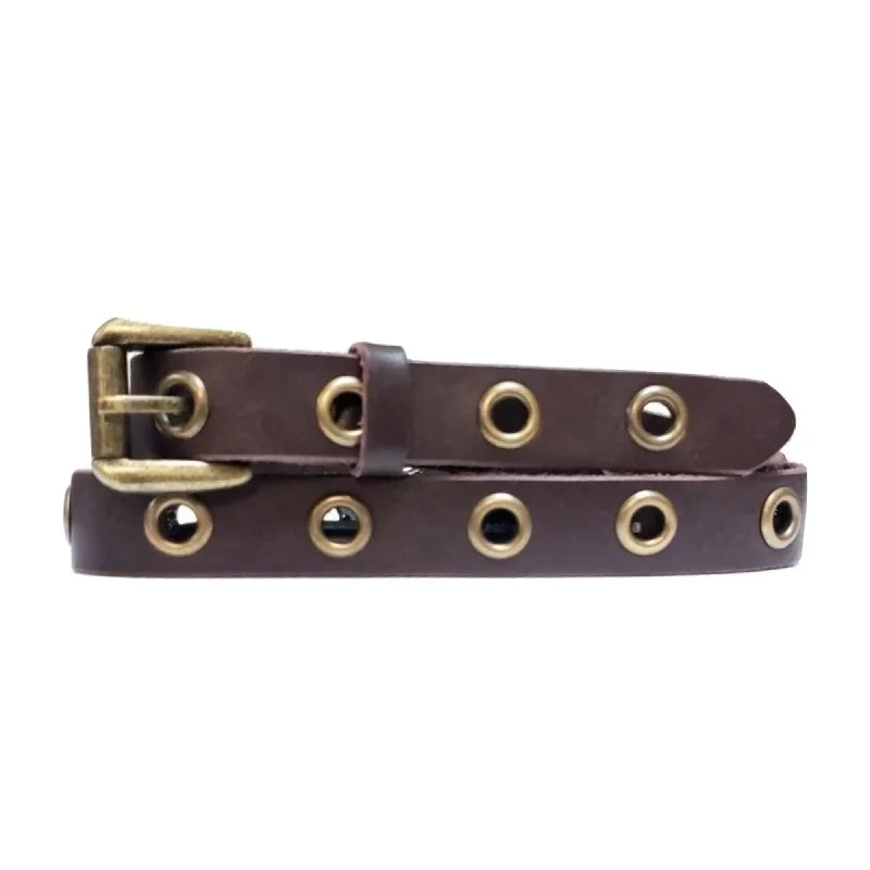 Exene - Slim Brown Leather Belt with Single Grommets - Made in Canada