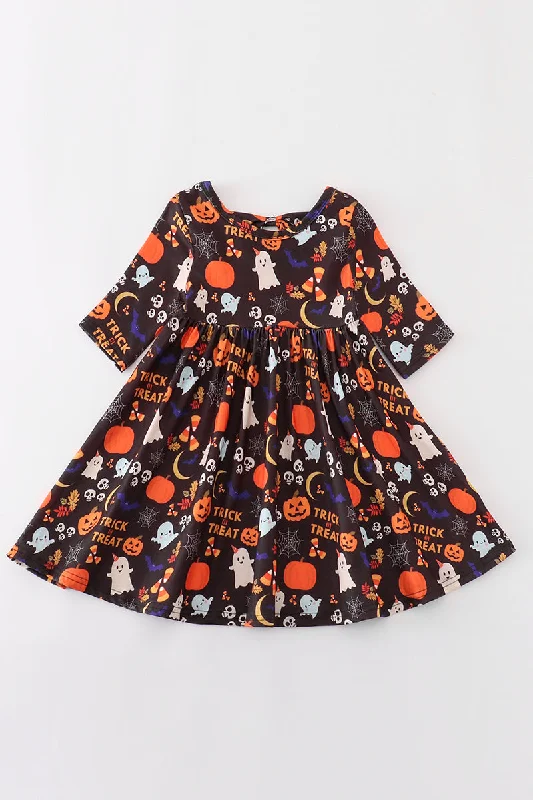 Black halloween pumpkin twirl dress