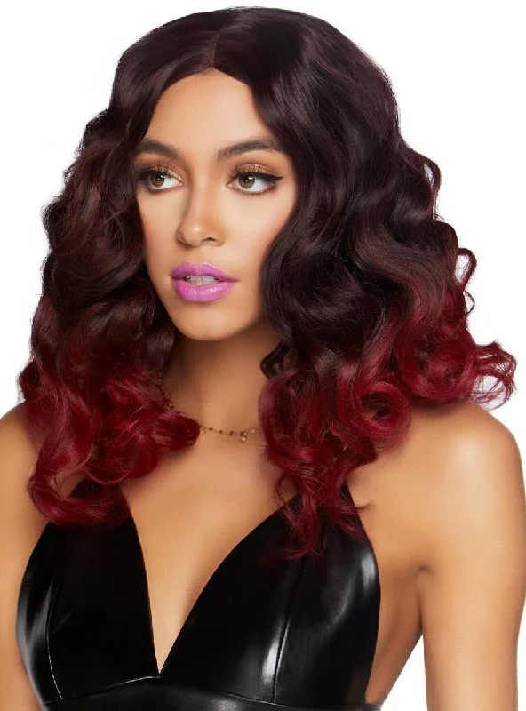 Curly Womens Burgundy Ombre Bob Costume Wig