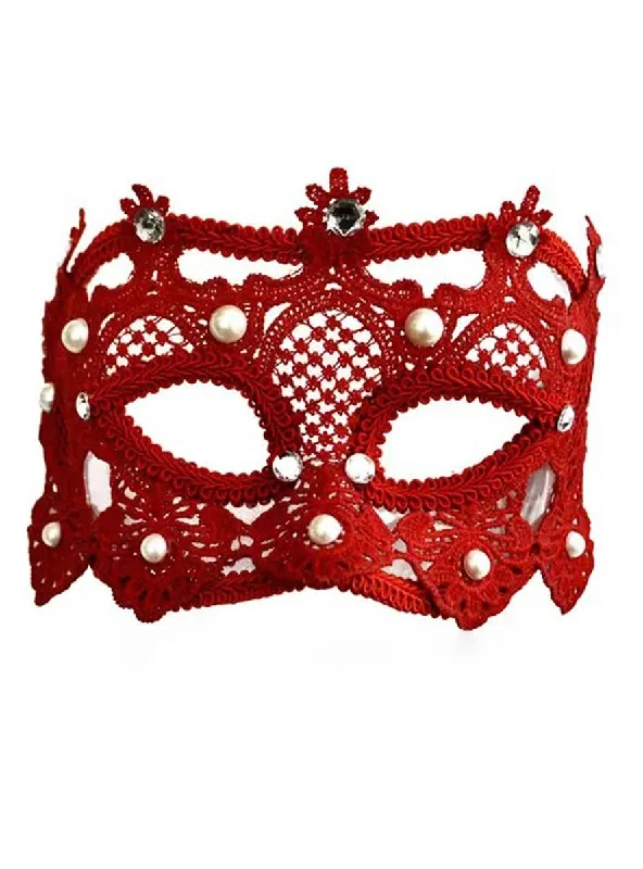 Deluxe Red Chantilly Lace Womens Masquerade Mask