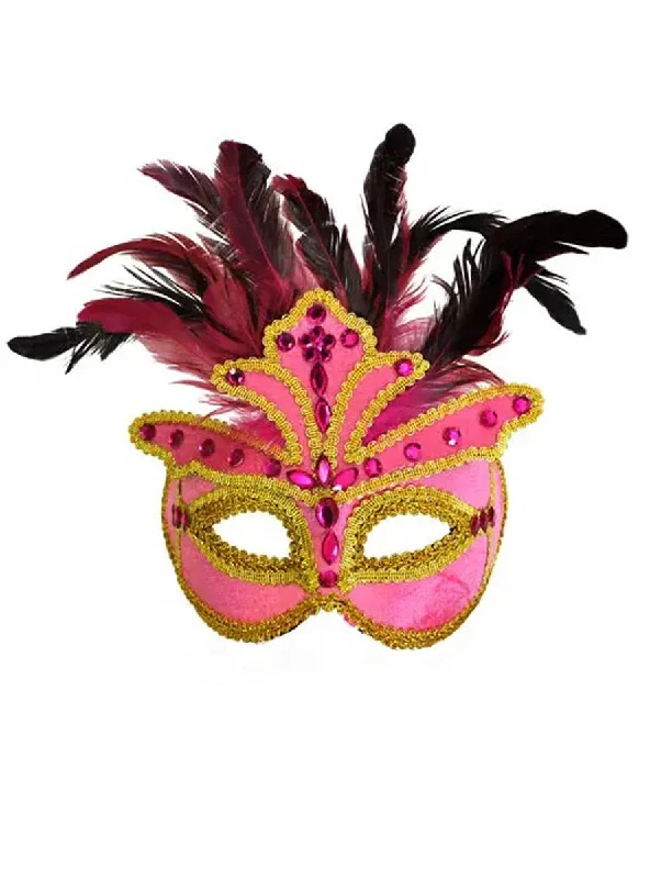 Deluxe Jewelled Pink Velvet Womens Masquerade Mask