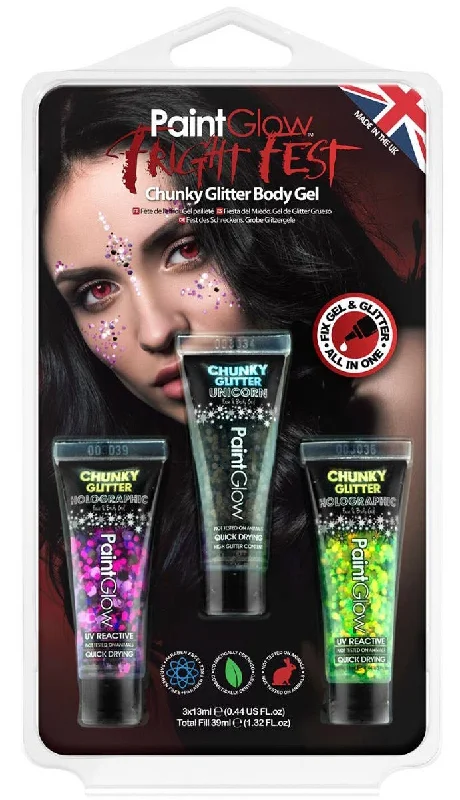 Fright Fest UV Reactive Chunky Glitter Gel Makeup - 3 Pack