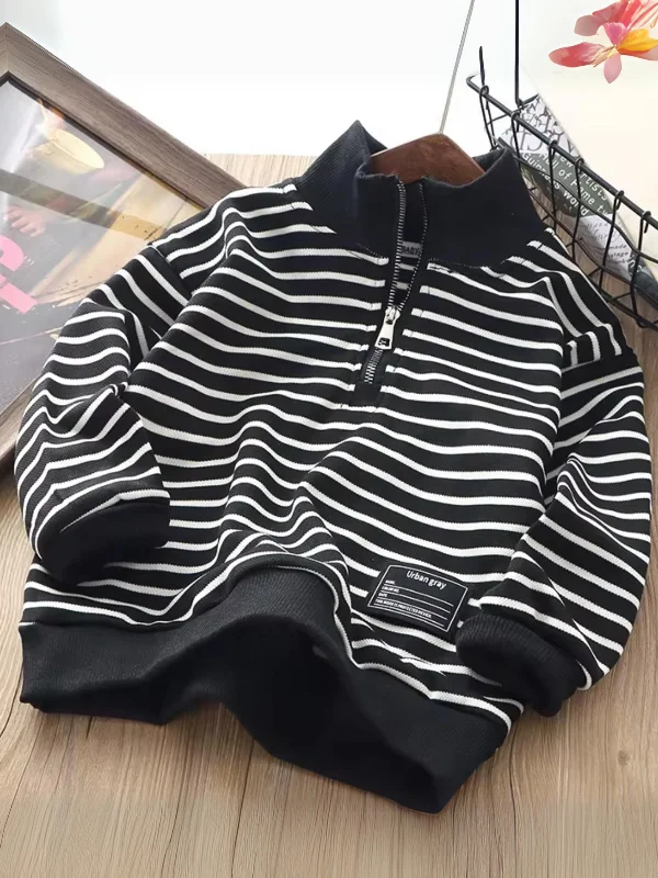 Girls Classic Striped Half Zip Sweatshirt