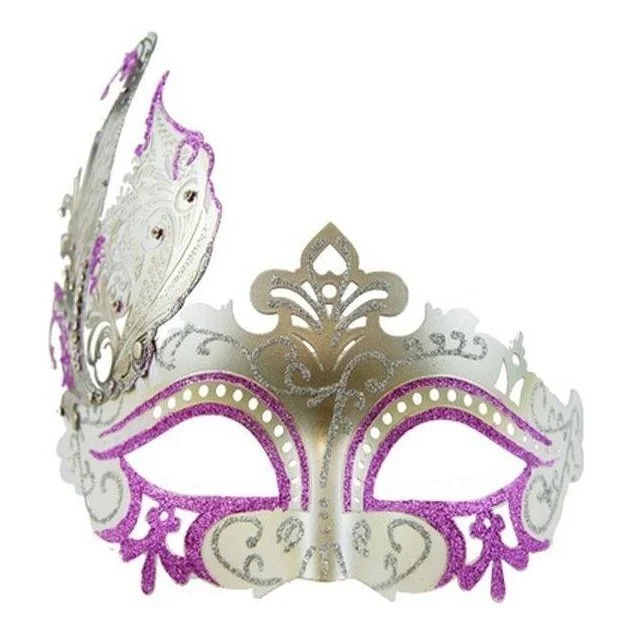 Metal Masquerade Mask - Silver/Pink