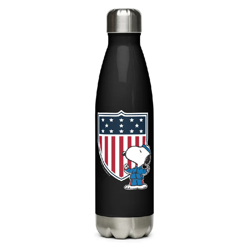 Peanuts Snoopy Flag Champion Badge Stainless Steel Water Bottle