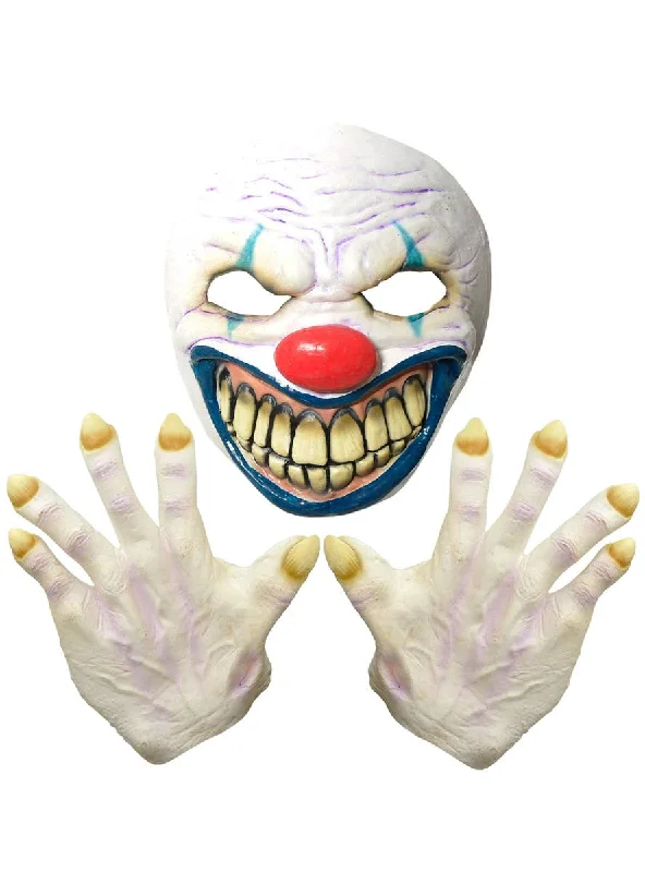 Evil Clown Rubber Latex Mask and Hands Set