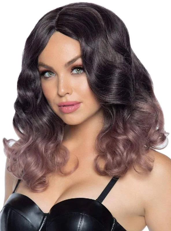 Curly Womens Brown and Pink Ombre Costume Wig