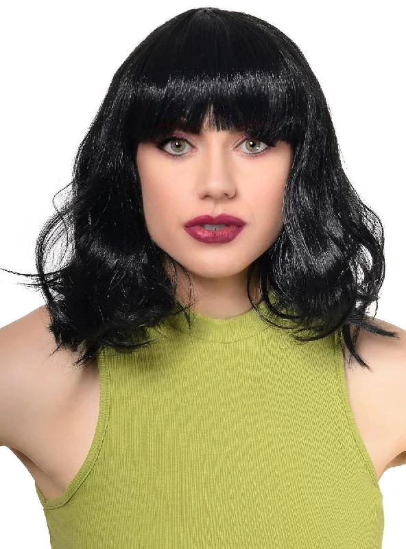 Cute Messy Black Bob Womens Costume Wig