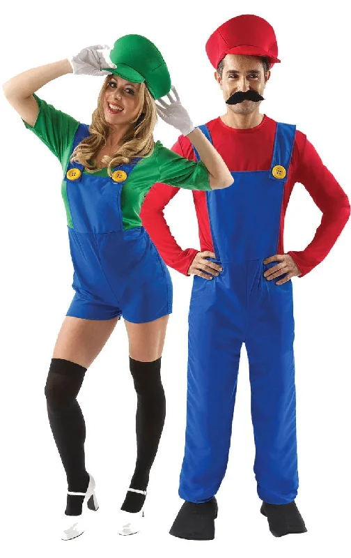 Man & Woman Video Game Plumbers Couples Costume - Version 2