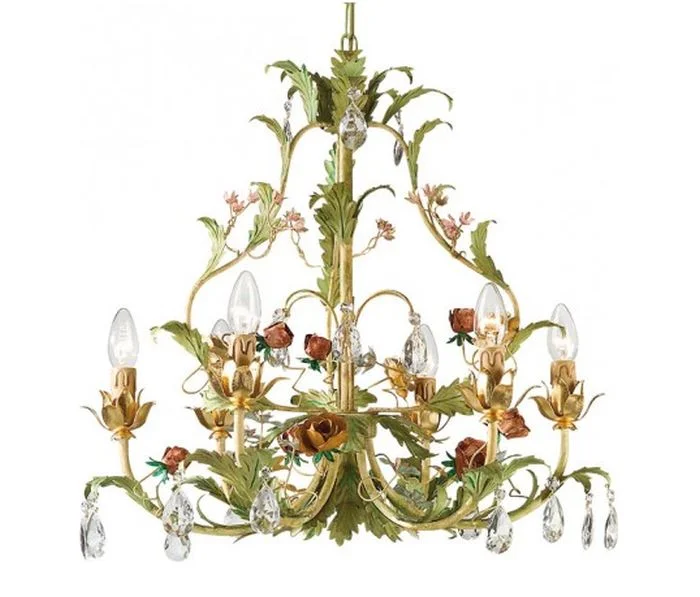 Ceiling - Mounted Chandeliers for Standard CeilingsGlass Crystals & Flowers Chandelier In Gold & Green Metal Ceiling - Mounted Chandeliers for Standard CeilingsGlass Crystals & Flowers Chandelier In Gold & Green Metal